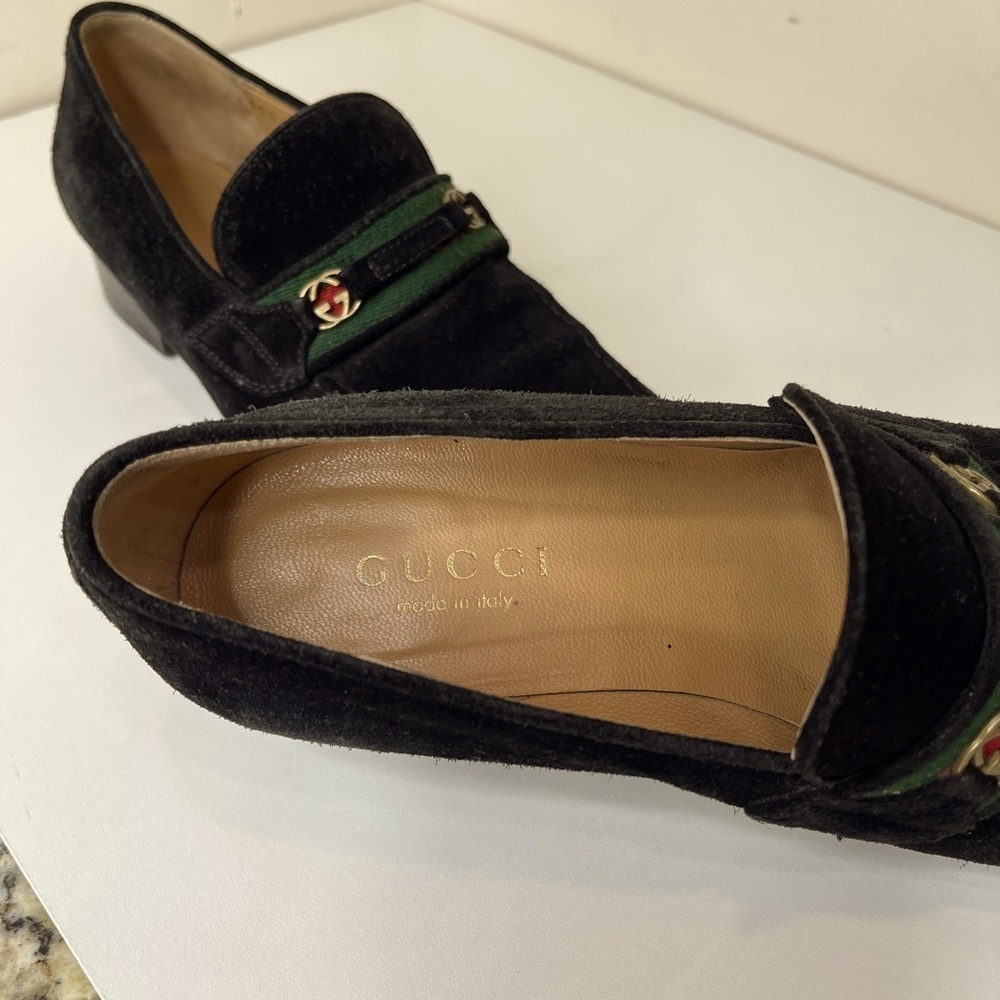 GUCCI GG Horsebit Web loafers black suede preppy  LOGO VTG designer school - Picture 8 of 13